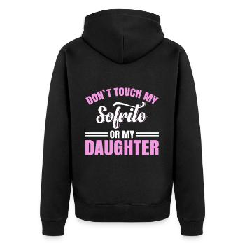 Design « Ne touchez pas à mon Sofrito ou à ma fille » - Veste à capuche bio Premium Unisexe - noir - Dos - Nico (187cm)