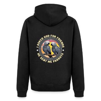 Gris africain j’ai demandé à Dieu pour les amis perroquet propriétaire - Veste à capuche bio Premium Unisexe - noir - Dos - Nico (187cm)