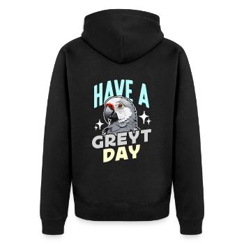 Gris africain ont un propriétaire d’oiseau perroquet Greyt Day - Veste à capuche bio Premium Unisexe - noir - Dos - Nico (187cm)