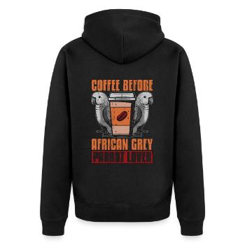 African Grey Parrot Coffee Bird Owner Coffee Lover - Unisex Premium Bio Zip Hoodie - Schwarz - Hinten - Nico (187cm)