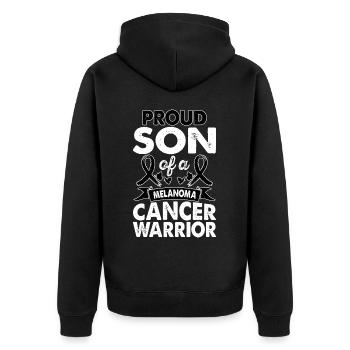 Son Of Melanoma Cancer Warrior Awareness Month - Unisex Premium Bio Zip Hoodie - Schwarz - Hinten - Nico (187cm)
