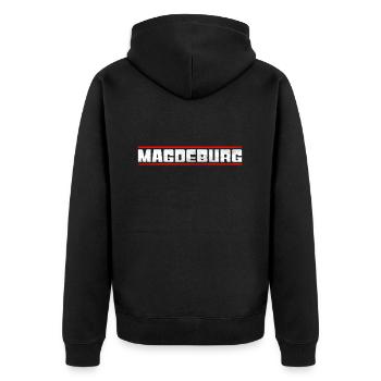 Magdeburg - Unisex Premium Bio Zip Hoodie - Schwarz - Hinten - Nico (187cm)