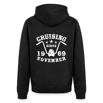 Cruising Biker Geburtstag November 1969 Motorrad - Unisex Premium Bio Zip Hoodie - Schwarz - Hinten - Nico (187cm)
