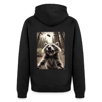 Lustiges Waschbär Selfie Außerirdisches Raumschiff - Unisex Premium Bio Zip Hoodie - Schwarz - Hinten - Nico (187cm)