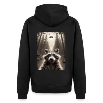 Funny Raccoon Selfie Alien Spaceship - Unisex Premium Organic Zip Hoodie - black - Back - Nico (187cm)