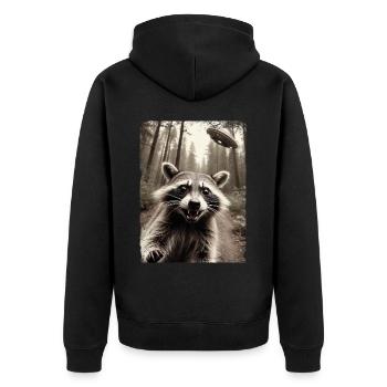 Lustiges Waschbär Selfie Außerirdisches Raumschiff - Unisex Premium Bio Zip Hoodie - Schwarz - Hinten - Nico (187cm)