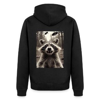 Lustiges Waschbär Selfie Außerirdisches Raumschiff - Unisex Premium Bio Zip Hoodie - Schwarz - Hinten - Nico (187cm)