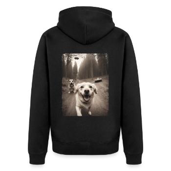 Selfie de chiens avec conception de vaisseau spatial extraterrestre - Veste à capuche bio Premium Unisexe - noir - Dos - Nico (187cm)