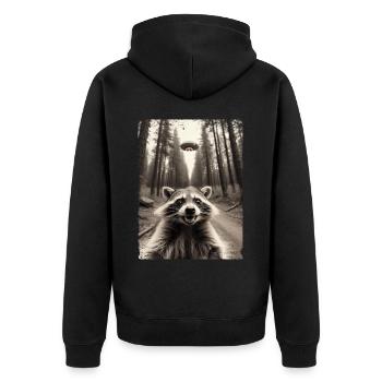 Lustiges Waschbär Selfie Außerirdisches Raumschiff - Unisex Premium Bio Zip Hoodie - Schwarz - Hinten - Nico (187cm)