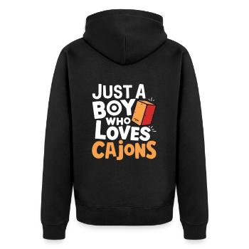 Cajon-Spieler-Geschenk - Unisex Premium Bio Zip Hoodie - Schwarz - Hinten - Nico (187cm)