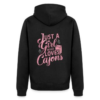 Cajon-Spieler-Geschenk - Unisex Premium Bio Zip Hoodie - Schwarz - Hinten - Nico (187cm)