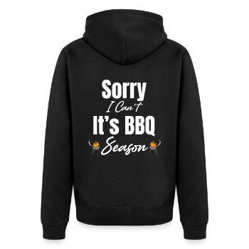 Tut Mir Leid, Ich Kann Nicht, Es Ist Grillsaison, - Unisex Premium Bio Zip Hoodie - Schwarz - Hinten - Nico (187cm)