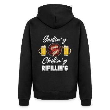 Grillin'g Chillin'g Refilli'n Barbecue Lover - Unisex Premium Bio Zip Hoodie - Schwarz - Hinten - Nico (187cm)