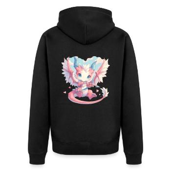 Drache als Amor Valentinstag Drache - Unisex Premium Bio Zip Hoodie - Schwarz - Hinten - Nico (187cm)