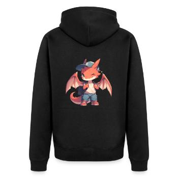 Dragon School Kid Valentinstag Drache - Unisex Premium Bio Zip Hoodie - Schwarz - Hinten - Nico (187cm)