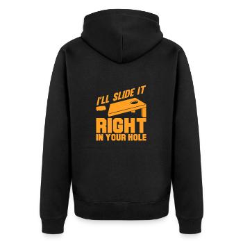 Cornhole Beanbag Sackloch Geschenk - Unisex Premium Bio Zip Hoodie - Schwarz - Hinten - Nico (187cm)