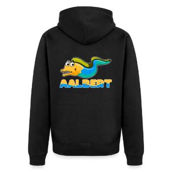 Albert Name, Aalbert Outfit zum Namenstag mit - Unisex Premium Bio Zip Hoodie - Schwarz - Hinten - Nico (187cm)