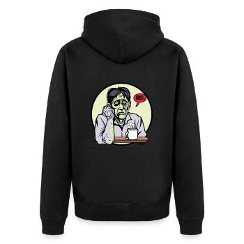 Bored zombie with coffee and flower - Unisex Premium Organic Zip Hoodie - black - Back - Nico (187cm)