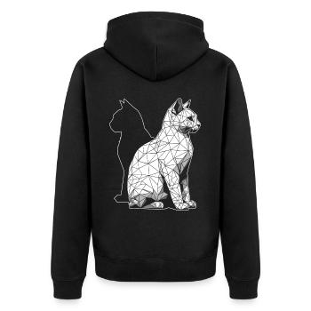Abstrakte geometrische polygonale Katze - Unisex Premium Bio Zip Hoodie - Schwarz - Hinten - Nico (187cm)