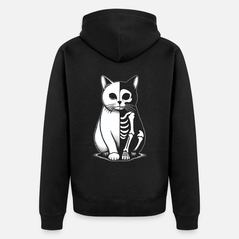 Squelette de chat Halloween - Veste à capuche bio Premium Unisexe - noir