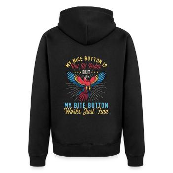 Macaw Bird My Nice Button Is Out Parrot Bird Lover - Unisex Premium Bio Zip Hoodie - Schwarz - Hinten - Nico (187cm)