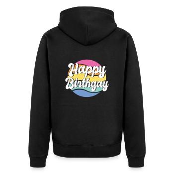 Happy Birthgay LGBTQ Farbenpracht - Unisex Premium Bio Zip Hoodie - Schwarz - Hinten - Nico (187cm)