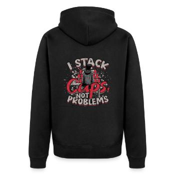 Sport Stacking I Stack Cups Not Problems - Unisex Premium Bio Zip Hoodie - Schwarz - Hinten - Nico (187cm)