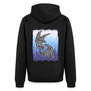 Schamane Keltische Vögel Natur Vogel Wald - Unisex Premium Bio Zip Hoodie - Schwarz - Hinten - Nico (187cm)