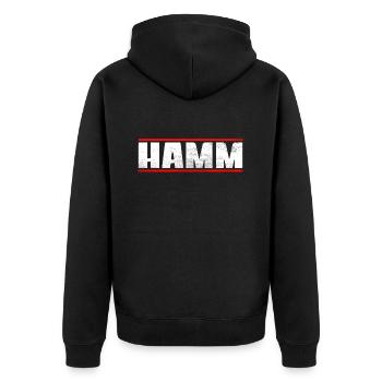 Hamm - Unisex Premium Bio Zip Hoodie - Schwarz - Hinten - Nico (187cm)