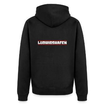 Ludwigshafen - Unisex Premium Bio Zip Hoodie - Schwarz - Hinten - Nico (187cm)