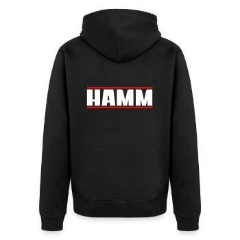 Hamm - Unisex Premium Bio Zip Hoodie - Schwarz - Hinten - Nico (187cm)