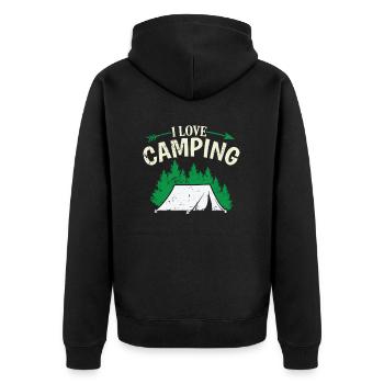 I love Camping mit Zelt im Wald - Unisex Premium Bio Zip Hoodie - Schwarz - Hinten - Nico (187cm)