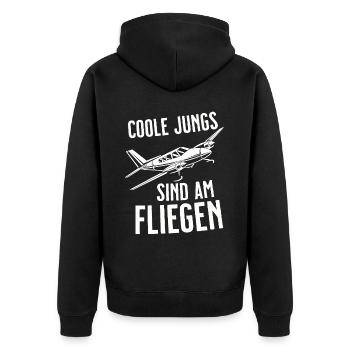 Airplane Tshirt Men's Helicopter Pilot Airplane - Unisex Premium Organic Zip Hoodie - black - Back - Nico (187cm)
