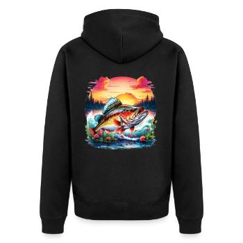 Barsch-Fisch - Unisex Premium Bio Zip Hoodie - Schwarz - Hinten - Nico (187cm)