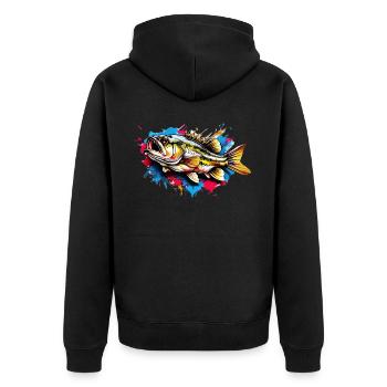 Barsch-Fisch - Unisex Premium Bio Zip Hoodie - Schwarz - Hinten - Nico (187cm)