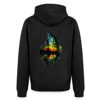 Barsch-Fisch - Unisex Premium Bio Zip Hoodie - Schwarz - Hinten - Nico (187cm)
