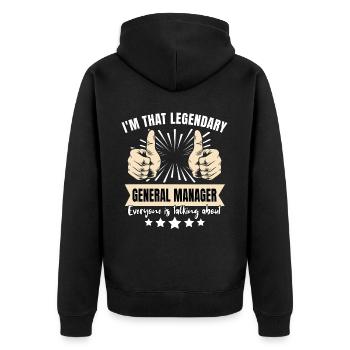 Legendärer General Manager - Unisex Premium Bio Zip Hoodie - Schwarz - Hinten - Nico (187cm)