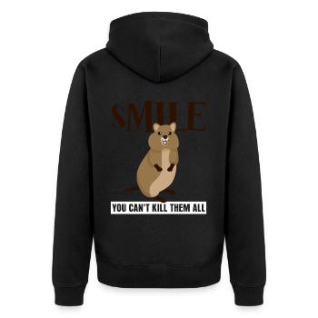 Quokkas Misantrophic Quokka - Unisex Premium Bio Zip Hoodie - Schwarz - Hinten - Nico (187cm)