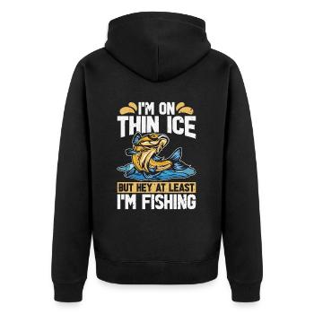 Ice Fishing I'm On Thin Ice But Hey Ice Anglers - Unisex Premium Organic Zip Hoodie - black - Back - Nico (187cm)