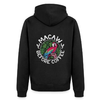 Macaw Before Coffee Ornithologist Coffee Lover - Unisex Premium Bio Zip Hoodie - Schwarz - Hinten - Nico (187cm)