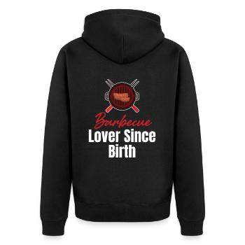 Grillliebhaber Seit Geburt Pitmaster Rinderbrust - Unisex Premium Bio Zip Hoodie - Schwarz - Hinten - Nico (187cm)