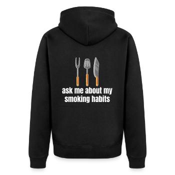 Fragen Sie Mich Nach Meinen Rauchgewohnheiten - Unisex Premium Bio Zip Hoodie - Schwarz - Hinten - Nico (187cm)
