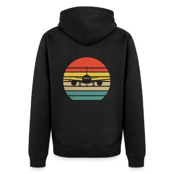 Flugzeug Tshirt Herren Helikopter Pilot Flieger - Unisex Premium Bio Zip Hoodie - Schwarz - Hinten - Nico (187cm)