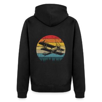 Flugzeug Tshirt Herren Helikopter Pilot Flieger - Unisex Premium Bio Zip Hoodie - Schwarz - Hinten - Nico (187cm)