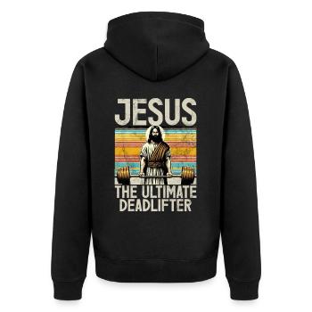 Jesus The Ultimate Deadlifter Christian Gym - Unisex Premium Organic Zip Hoodie - black - Back - Nico (187cm)