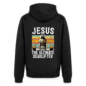 Jesus The Ultimate Deadlifter Christian Gym - Unisex Premium Organic Zip Hoodie - black - Back - Nico (187cm)