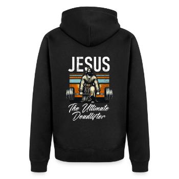 Jesus The Ultimate Deadlifter Christian Gym - Unisex Premium Organic Zip Hoodie - black - Back - Nico (187cm)