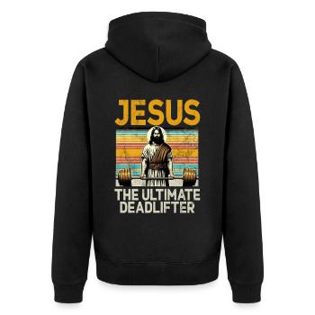 Jesus The Ultimate Deadlifter Christian Gym - Unisex Premium Organic Zip Hoodie - black - Back - Nico (187cm)