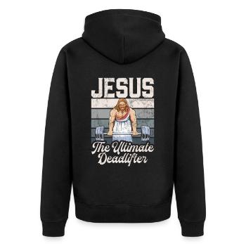 Jesus The Ultimate Deadlifter Christian Gym - Unisex Premium Organic Zip Hoodie - black - Back - Nico (187cm)