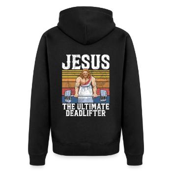 Jesus The Ultimate Deadlifter Christian Gym - Unisex Premium Organic Zip Hoodie - black - Back - Nico (187cm)